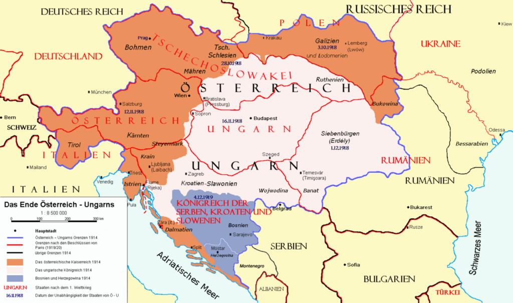 Граница Австро-Венгрии в 1914 Границы в 1914 Границы в 1920 Австрийская империя в 1914 Королевство Венгрия в 1914 Босния и Герцеговина в 1914